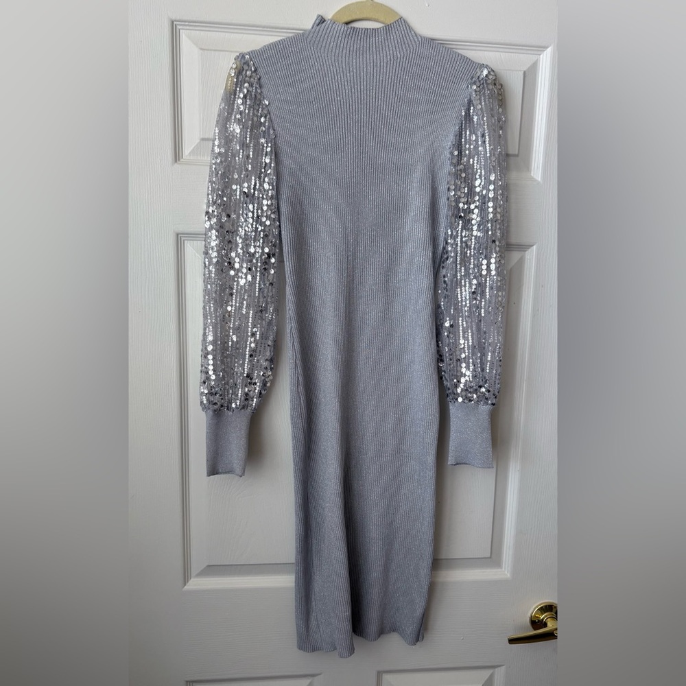 Silver Sequin Sleeve Midi Dress - Brand